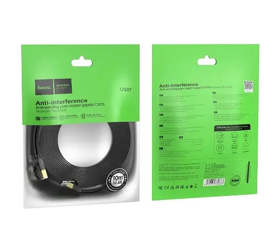 Патч-корд Hoco US07 General pure copper flat network cable (L-10M) Black - фото 2