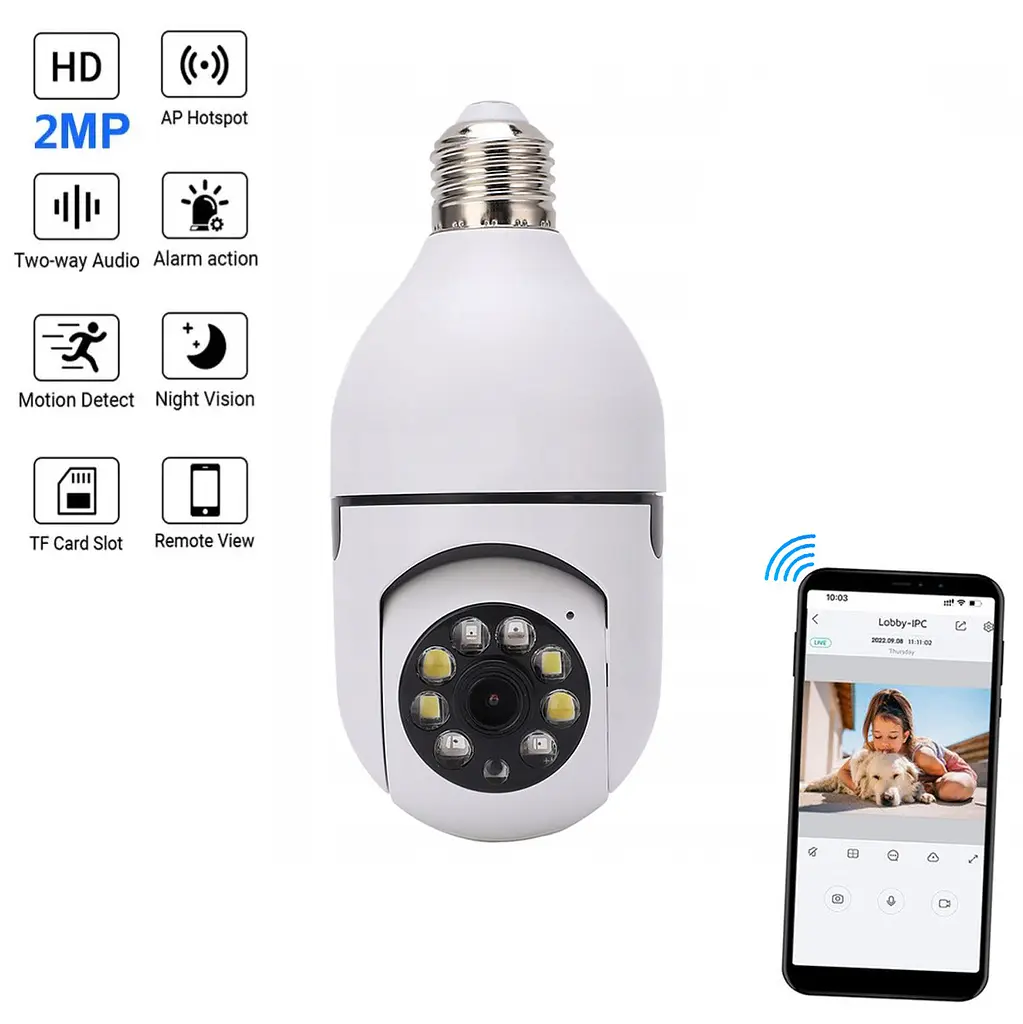 Панорамна камера у вигляді лампочки камера зовнішнього спостереження WiFi Camera 360 ° 2MP E27 - фото 2