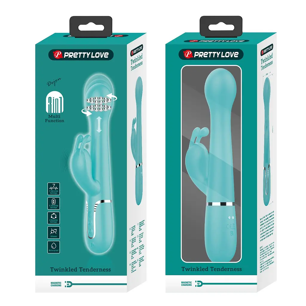 Вібратор-кролик Pretty Love Dejon Twinkled Tenderness 22.6 см бірюзовий - фото 12