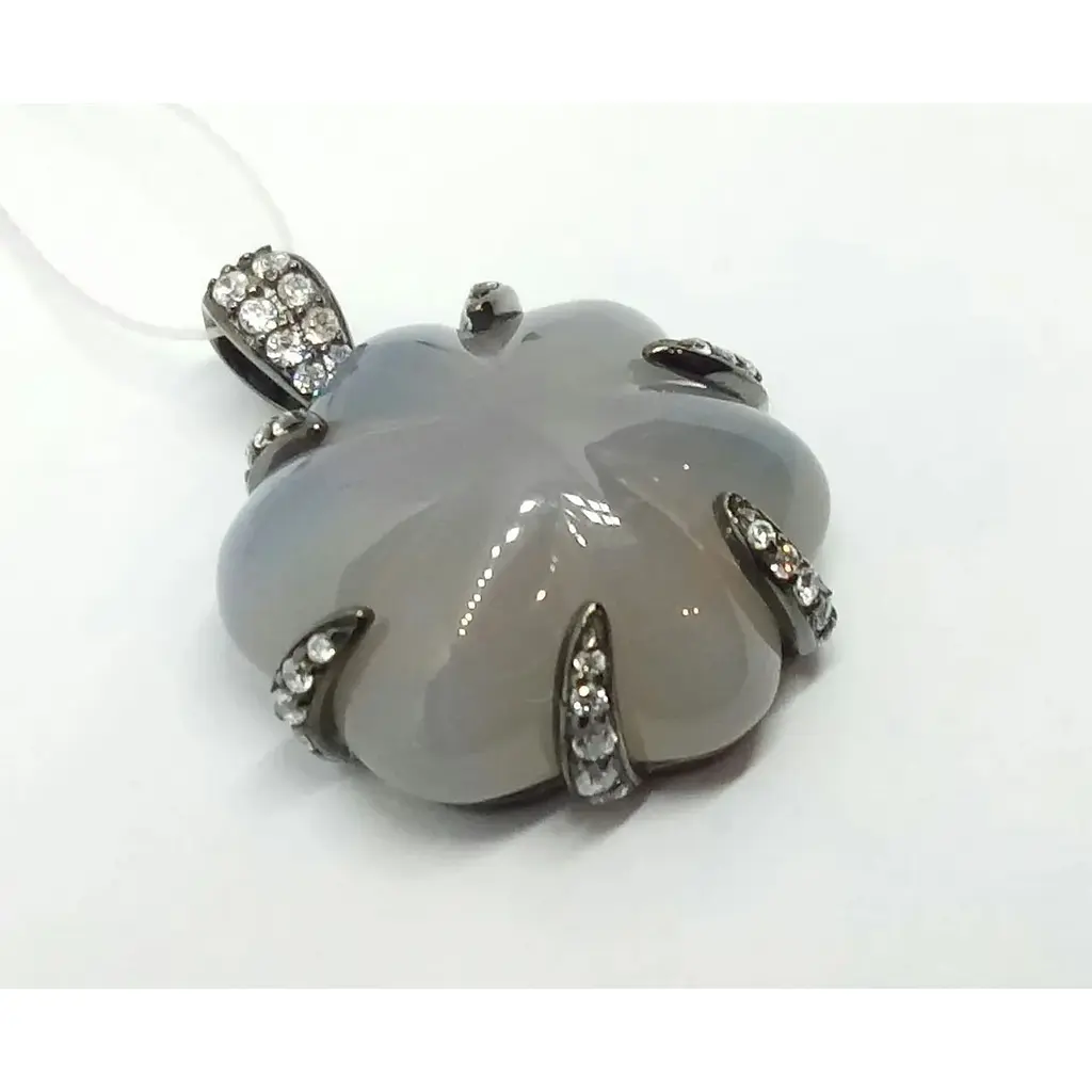 Срібна підвіска Аметист з агатом і фіанітами 135527В - фото 2