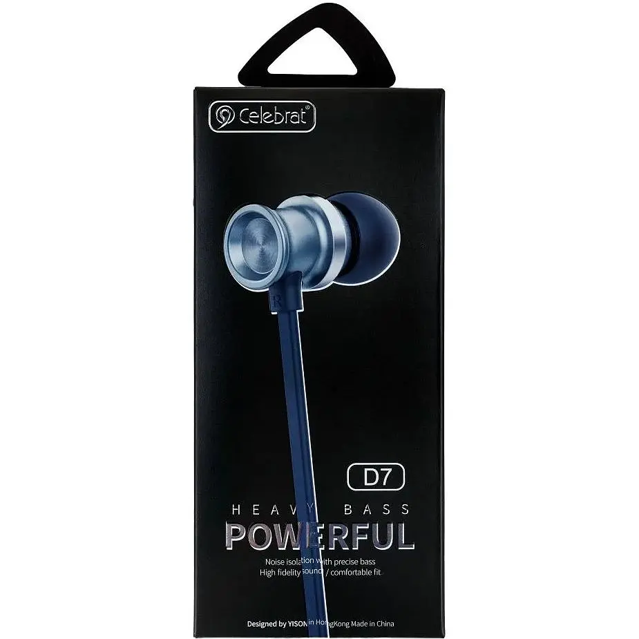 Дротові навушники Celebrat вакумні з мікрофоном 3.5 mm D7 Powerful 1.2 m Black - фото 2