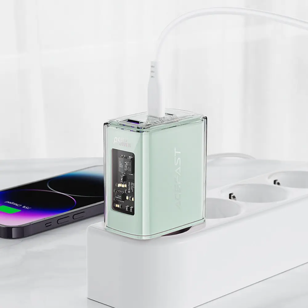 Мережевий зарядний пристрій Acefast A45 USB/2 Type-C QC PD PD65W GaN бірюзовий - фото 2