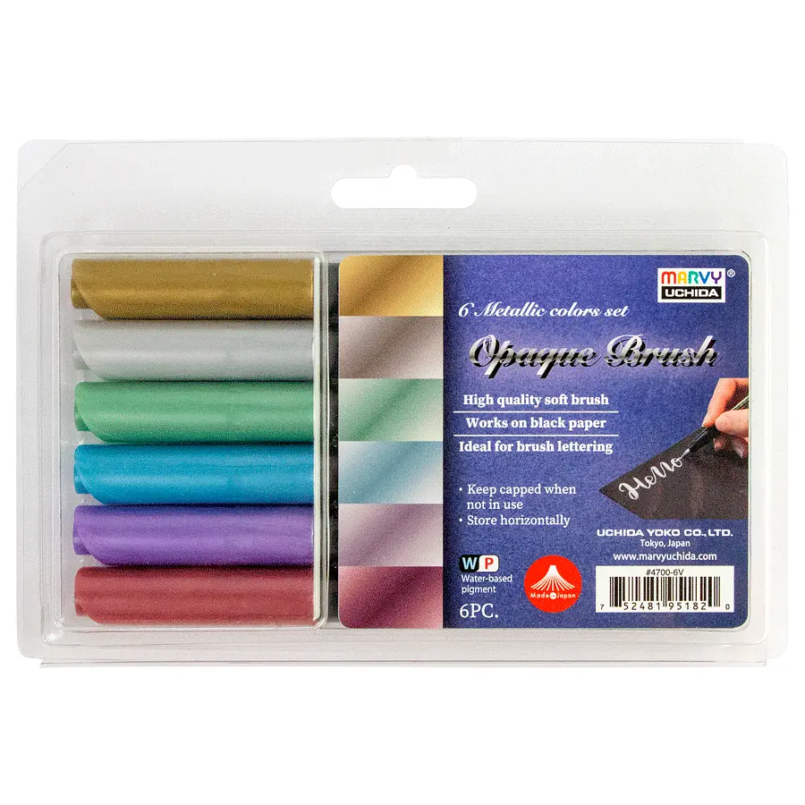Набір маркерів на водній основі Marvy Opaque Brush металіки 6 кольорів