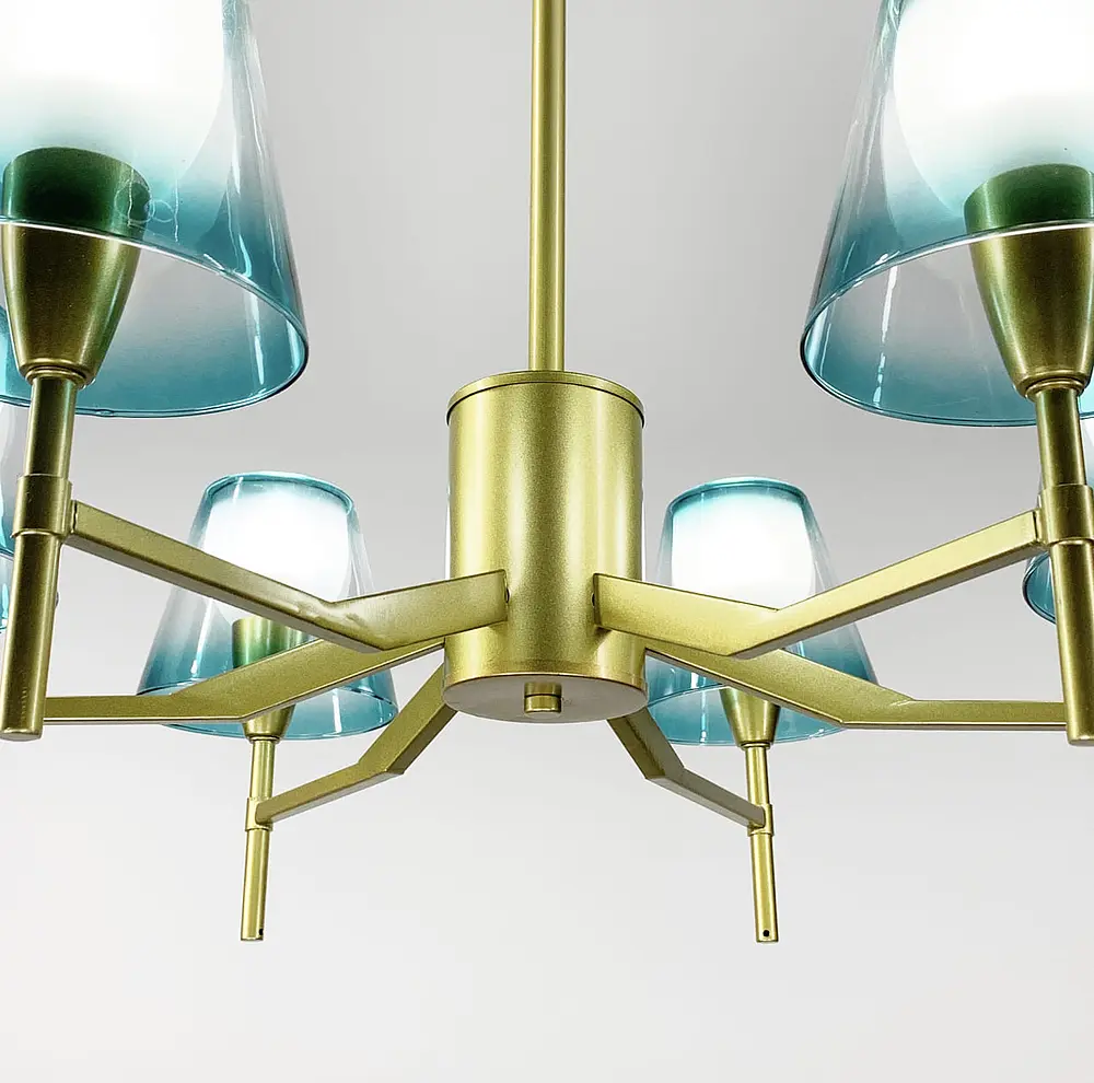 Потолочная люстра в золотом каркасе с бирюзовыми плафонами Line.F Количество ламп 6 - фото 5