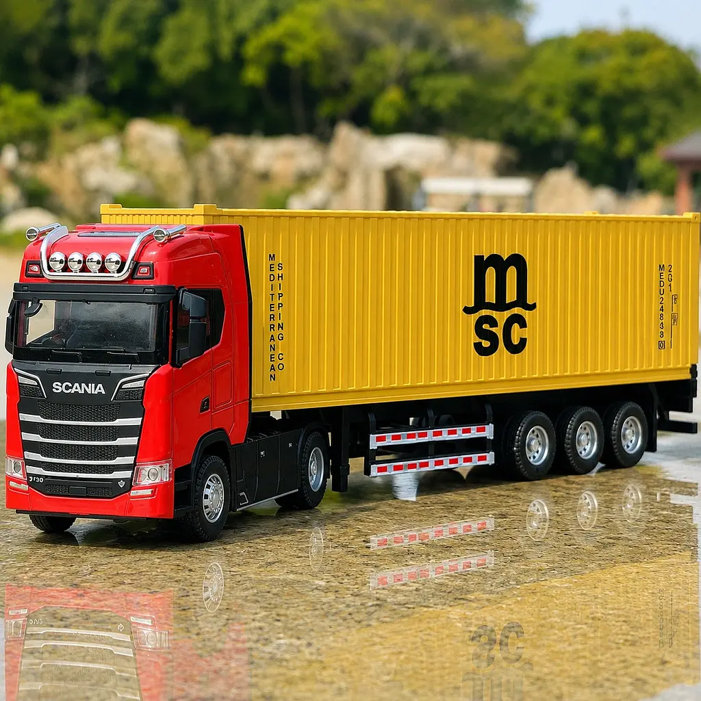 Колекційна металева модель вантажівки Автопром Scania S730 фура-контейнеровоз з інерцією, світлом та звуком 1:50 - фото 9