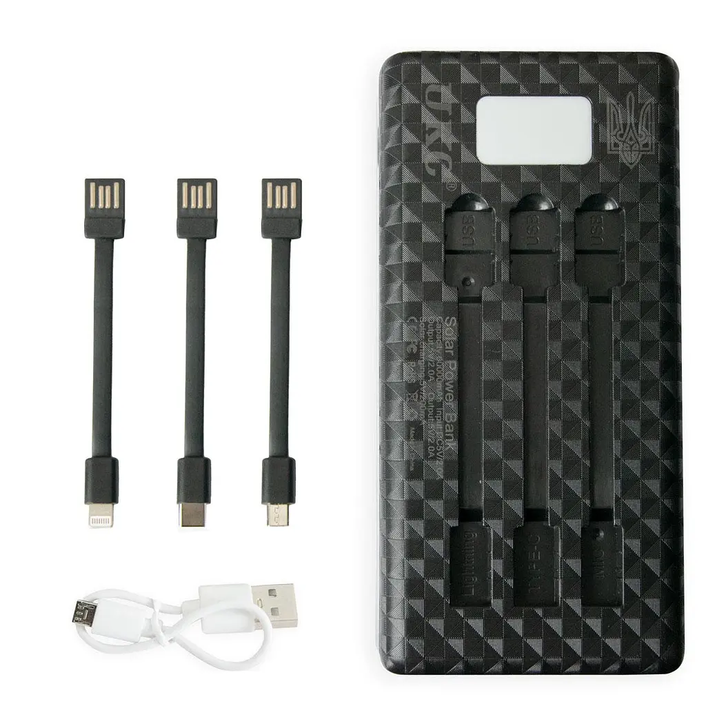 Повербанк на солнечной батарее Solar Power Bank UKC 20000mAh Черный, павер банк MicroUSB/Lightning/Type-C - фото 3