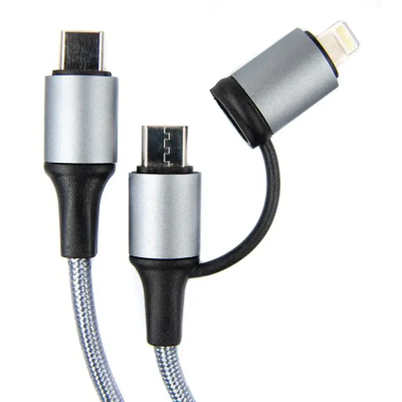 Дата кабель USB-C to USB-C/Lightning 1.0m gray Dengos (NTK-TC-TCL-GREY) - фото 2