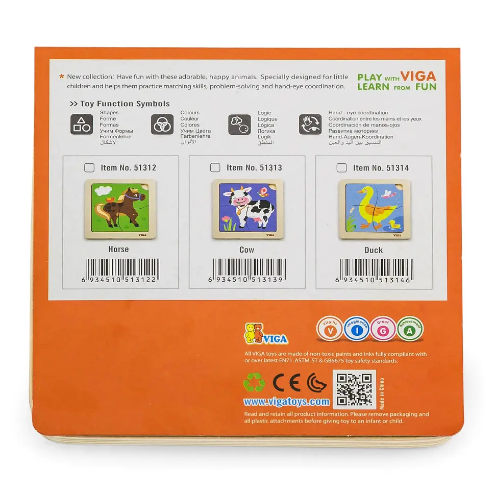 Деревянный мини-пазл Viga Toys Лошадка 4 элемента (51312) - фото 4
