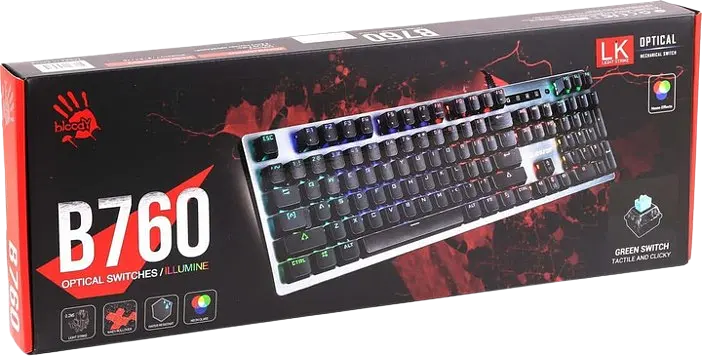 Клавиатура A4Tech B760 Bloody RGB Grey (B760 BLOODY (GREY) GREEN) - фото 3