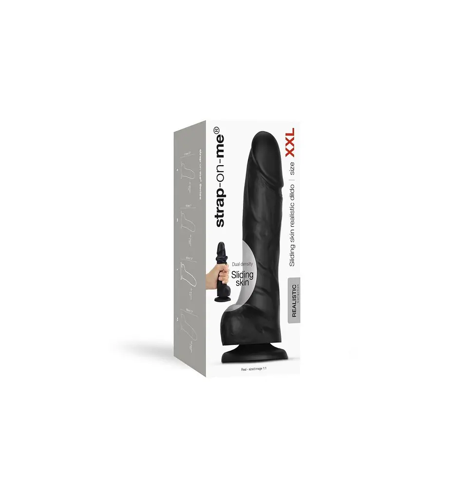 Реалістичний фалоімітатор Strap-On-Me Sliding Skin Realistic Dildo Black - XXL, ефект рухомий до - фото 7