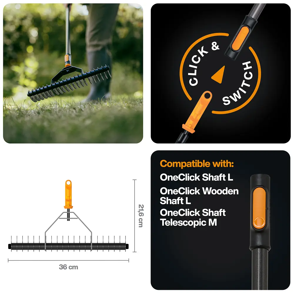 Граблі-аератор фрезеруючі для вичісування газонів Fiskars OneClick 36 см (1080679) - фото 3