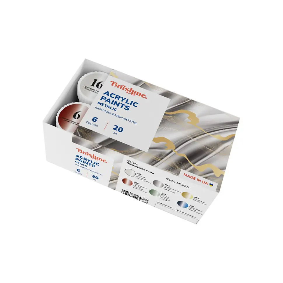 Акрилова фарба Brushme  металік Набір 3001 AP3001 6 кольорів - фото 2