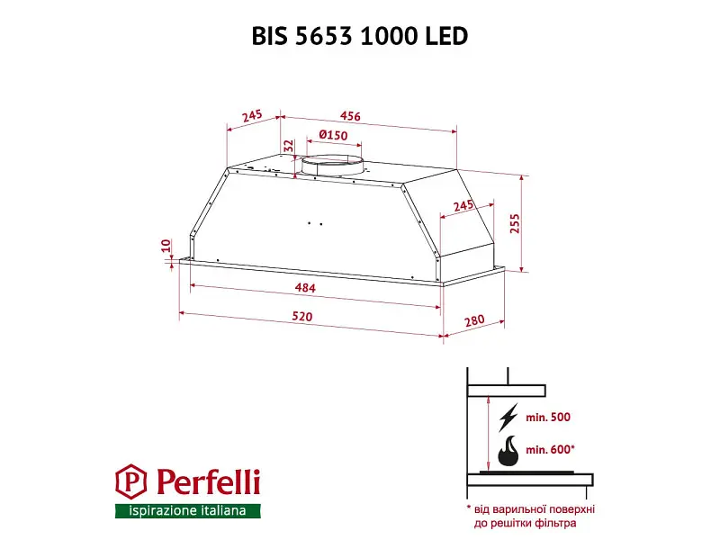 Витяжка Perfelli BIS 5653 WH 1000 LED - фото 10
