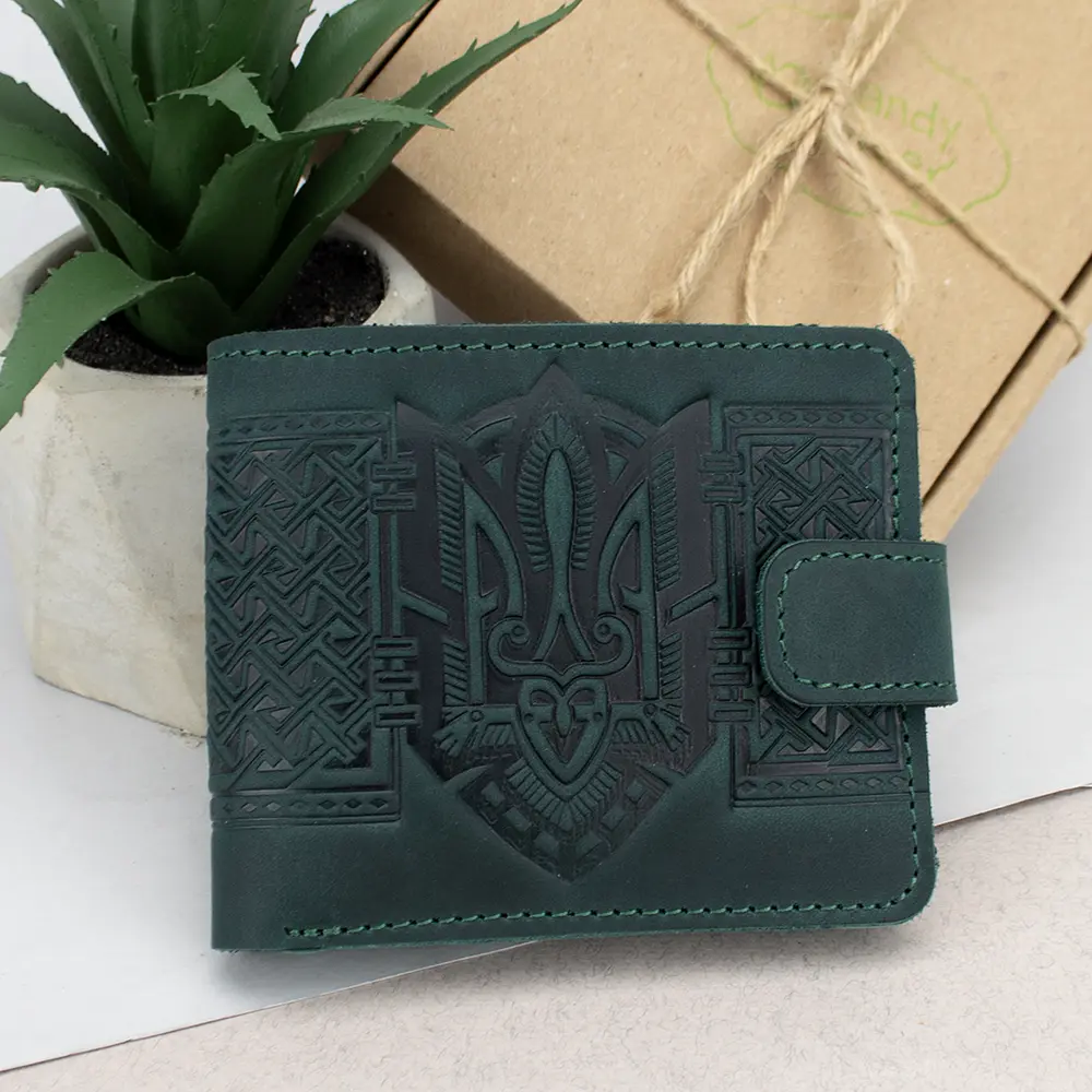 Подарунковий чоловічий набір №85: портмоне + обкладинка на паспорт (зелений) - фото 3