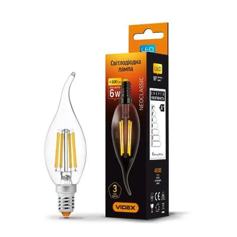 Лампочка Videx Filament C37Ft 6W E14 4100K 220V (VL-C37Ft-06144) - фото 2