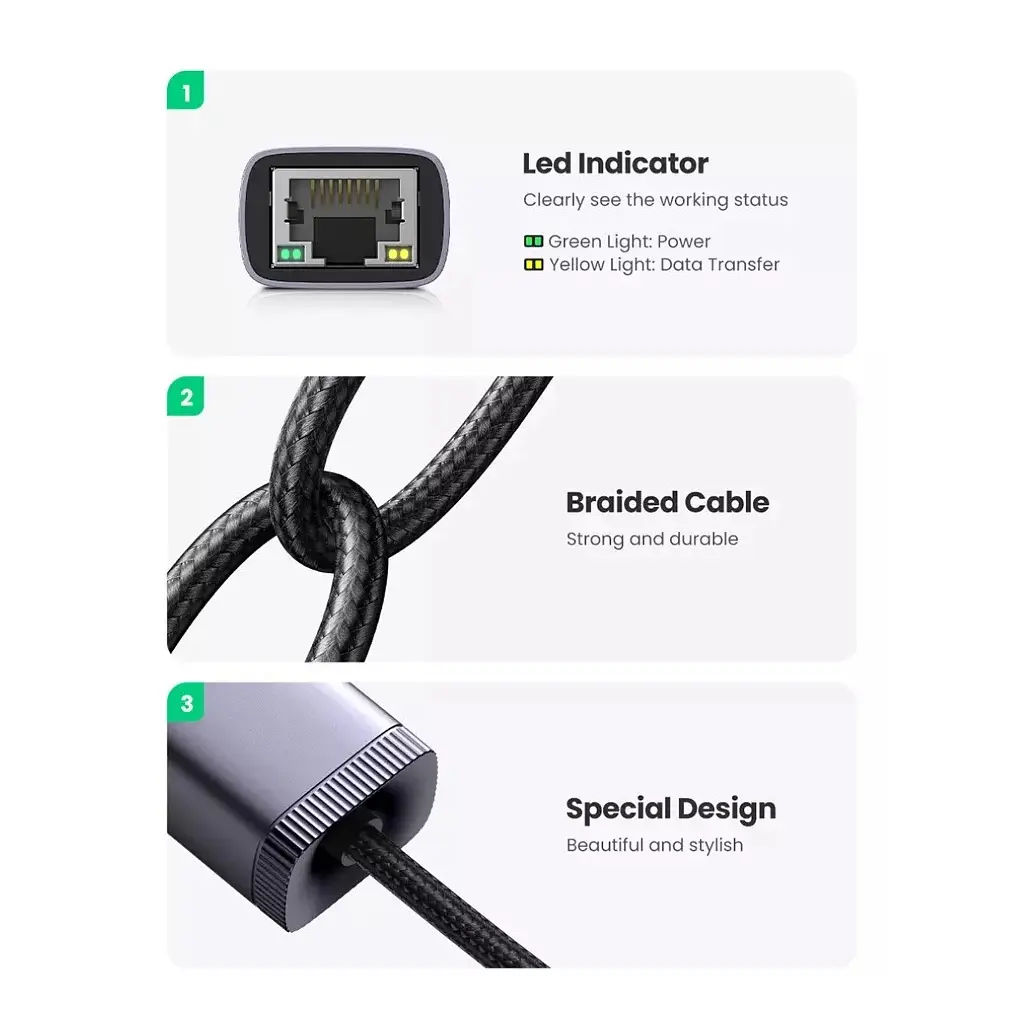 Перехідник USB-C to RJ45 Ethernet 1000Mbps gray Ugreen (40322) - фото 10