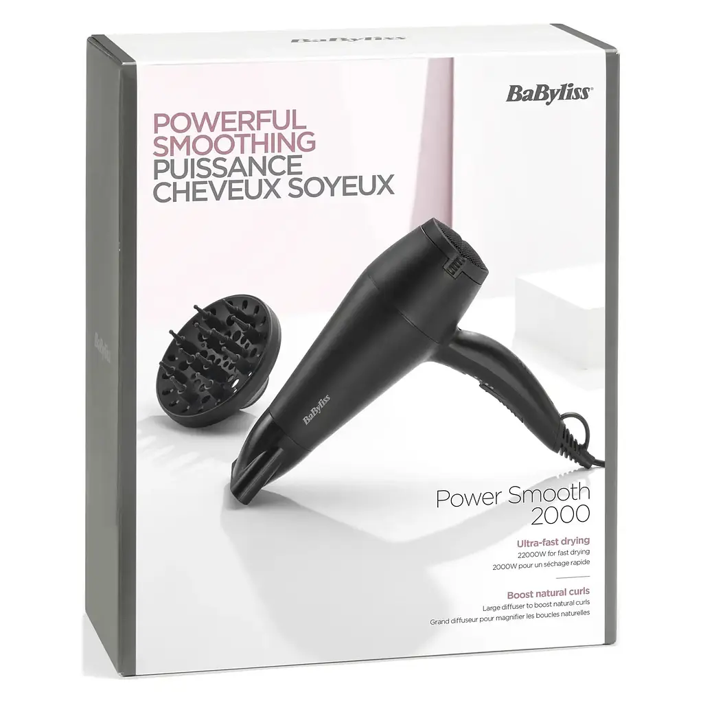 Фен Power Smooth, 2000Вт, 2 режими, іонізація, хол. обдув, 2 насадки, чорний BaByliss teh0017562 - фото 5