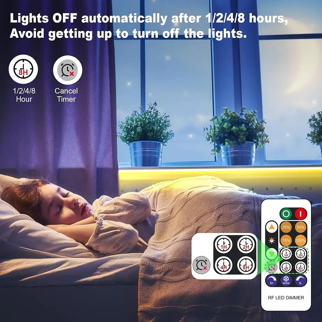 Світлодіодна стрічка Cob LED Strip Light 10 м з таймером, затемнювані стрічкові світильники з радіочастотним пультом дистанційного - фото 3