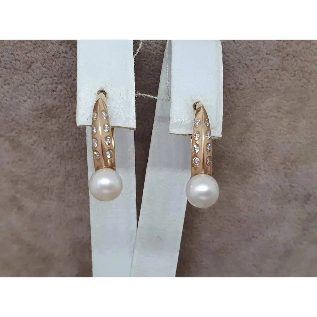 Золоті сережки ЮЗ "Багет" з діамантами і перлами. Артикул 702090 - фото 4