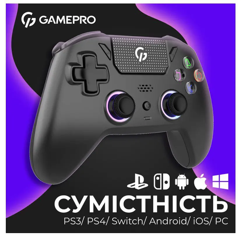 Геймпад Bluetooth джойстик GamePro GPS-13B Bluetooth 5.3/USB (PC/iOS/Android/PS3/PS4) DualShock RGB Black - фото 17