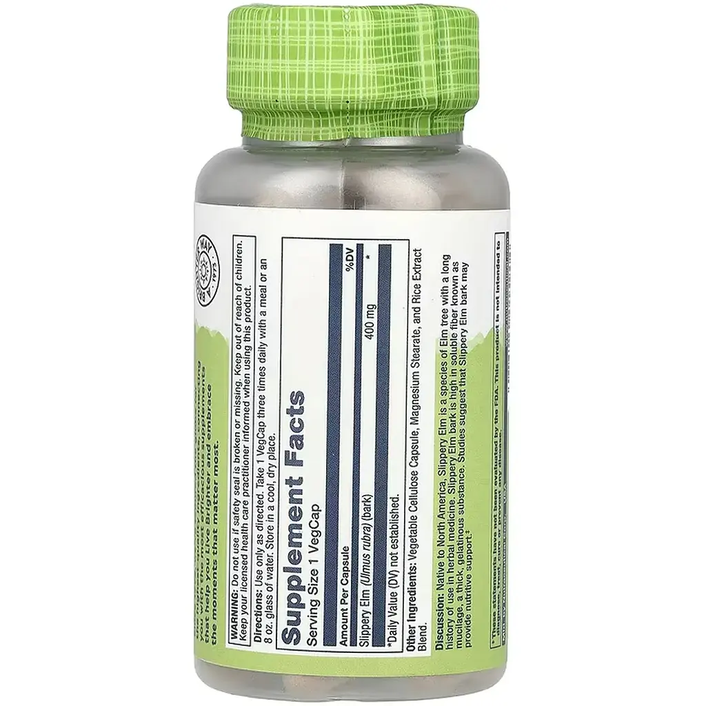 Кора червоного в’язу Solaray Slippery Elm Bark 400 мг 100 веганських капсул - фото 2
