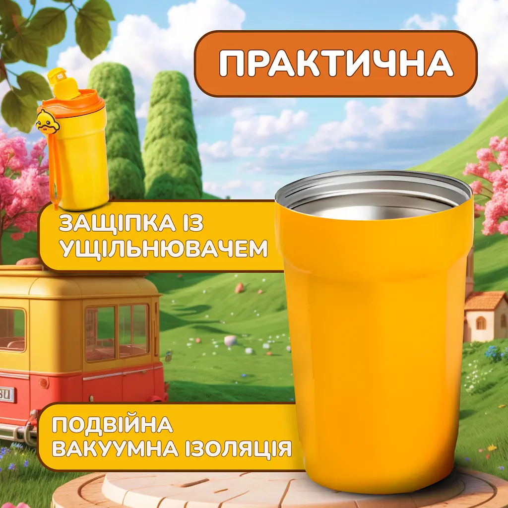 Термочашка G. Duck 450 мл з кришкою на защіпці, жовтий Happy Life HP28489 - фото 13