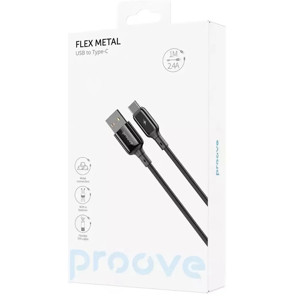 Кабель Proove Flex Metal USB-A to USB-C 2.4A 1m Black (CCFM20001201) [130338] - фото 2