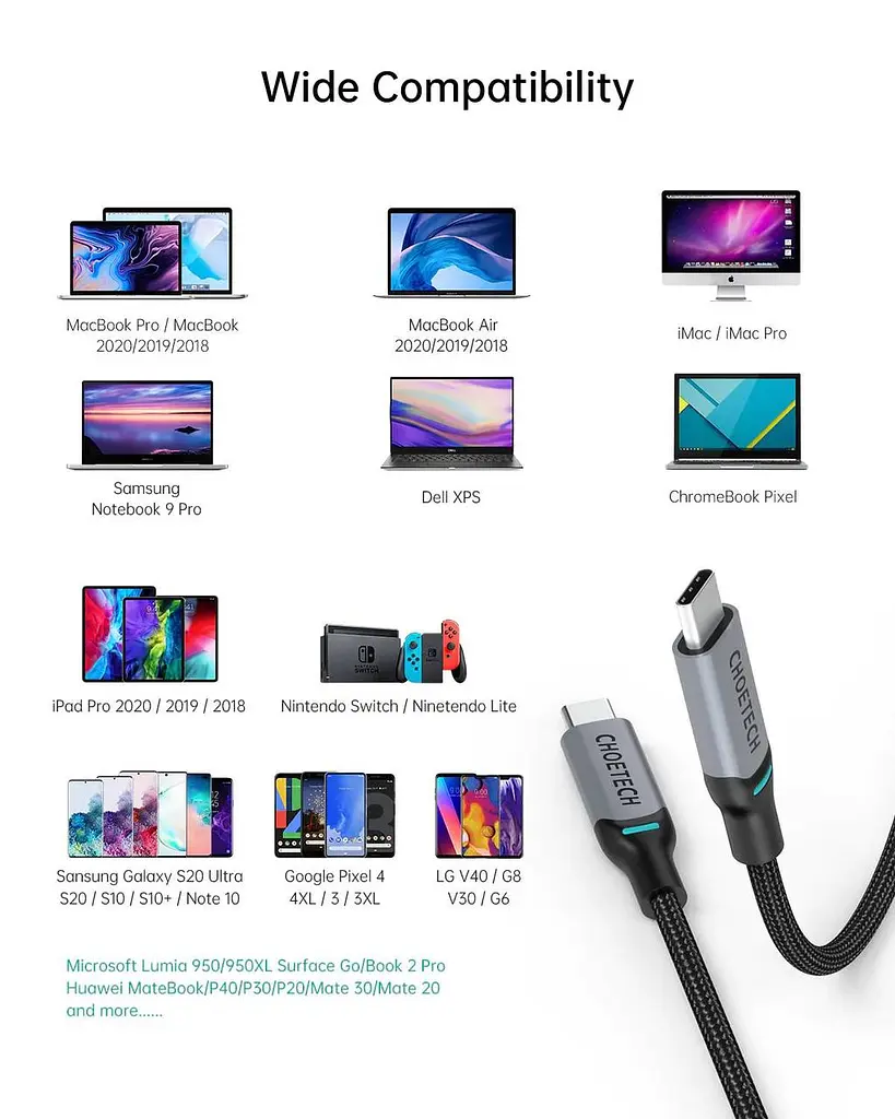 Кабель USB 2.0 Type-C M-M, 1.8 м, 100W, обплетення, PD, чорний Choetech - фото 4