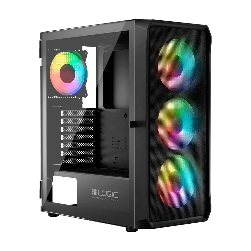 Корпус для ПК Logic concept PORTOS MESH+GLASS ARGB fans 4x120mm BLACK (AT-PORTOS-10-0000000-0002)