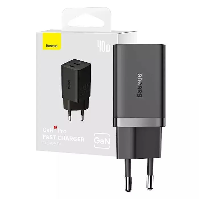Зарядний пристрій Baseus GaN5 Pro 2*USB-C 40 W (CCGP180101) адаптер чорний - фото 4