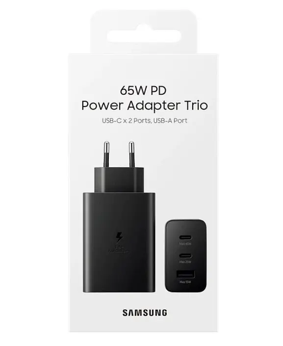 Блок живлення USB C 65W 3 порти універсальний адаптер для смартфона мультипорт потужна зарядка мережевий блок Чорний - фото 4