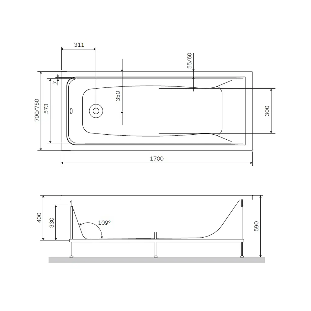 Ванна акриловая Am.Pm Gem 170x75 см белый W90A-170-075W-A, Белый - фото 7