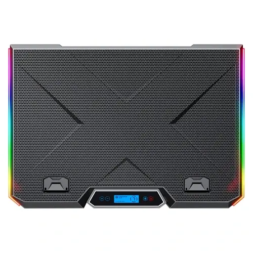 Підставка для ноутбука до 18" GamePro CP890, Black, RGB підсвічування, 6 x 70 мм вентилятор (2500 rpm), LCD-дисплей, метал/пластик, 2xUSB 2.0, 396 х 286 х 28 мм, 1000 г, регулювання швидкості вентиляторів та кута нахилу - фото 2