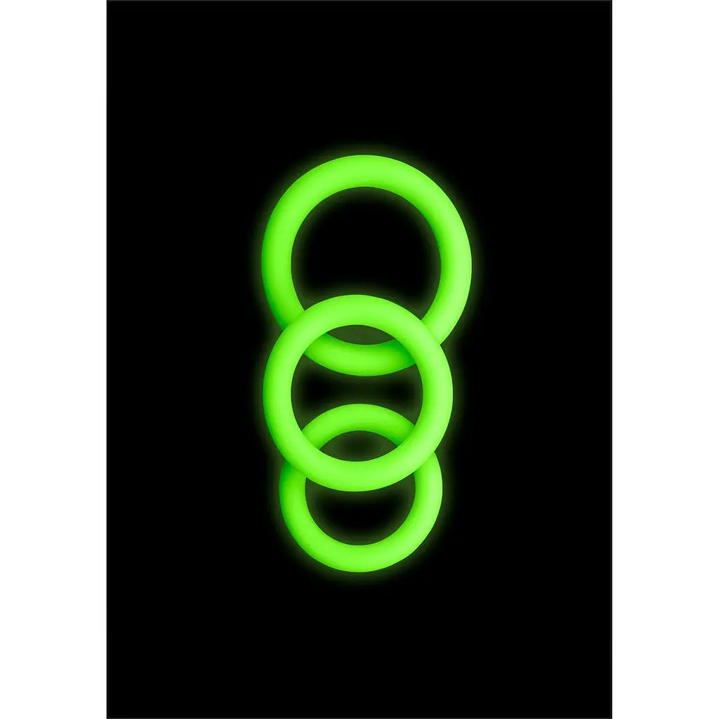 Набір ерекційних кілець Ouch! Glow in the Dark, 3 шт. (неоновий зелений) - фото 3