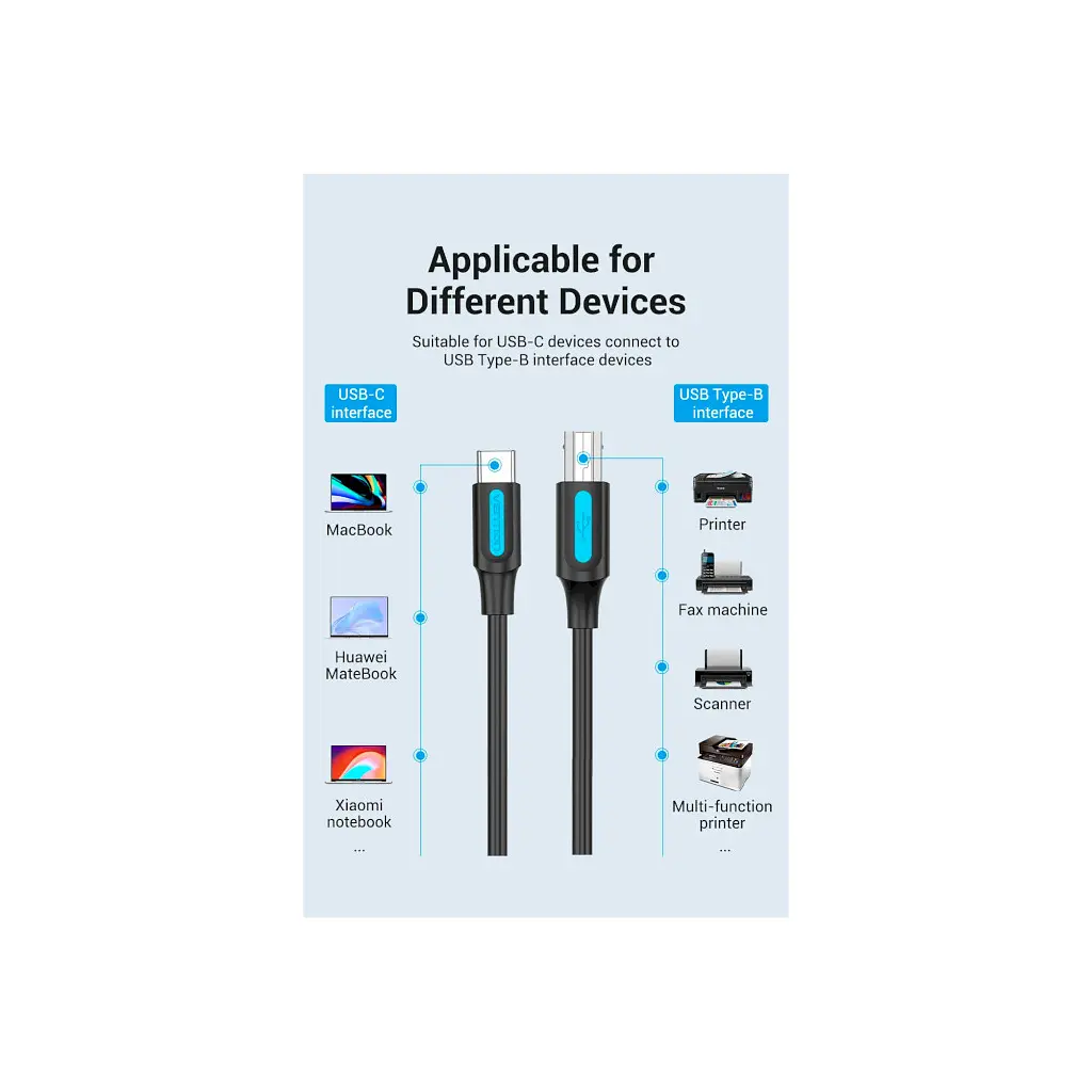 Кабель для принтера USB-C 2.0 to BM 2.0m 2.4А 480Mbps Vention (CQUBH) - фото 5