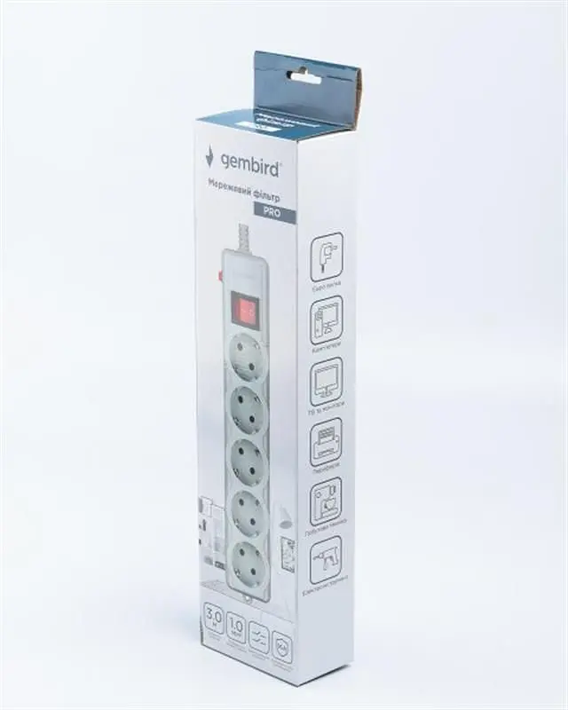 Фільтр живлення Gembird Pro 5 розеток, 3м, сірий (SPG5-G-10G-PRO) - фото 4