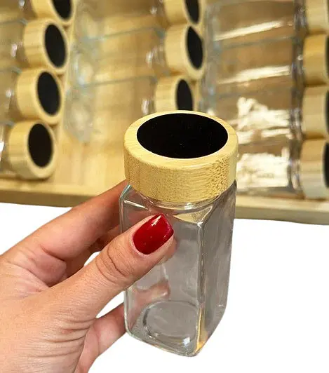 Набір скляних баночок для спецій Vittora VT-8902-12 органайзер 12 баночок 120 мл з дерев'яною поличкою - фото 4