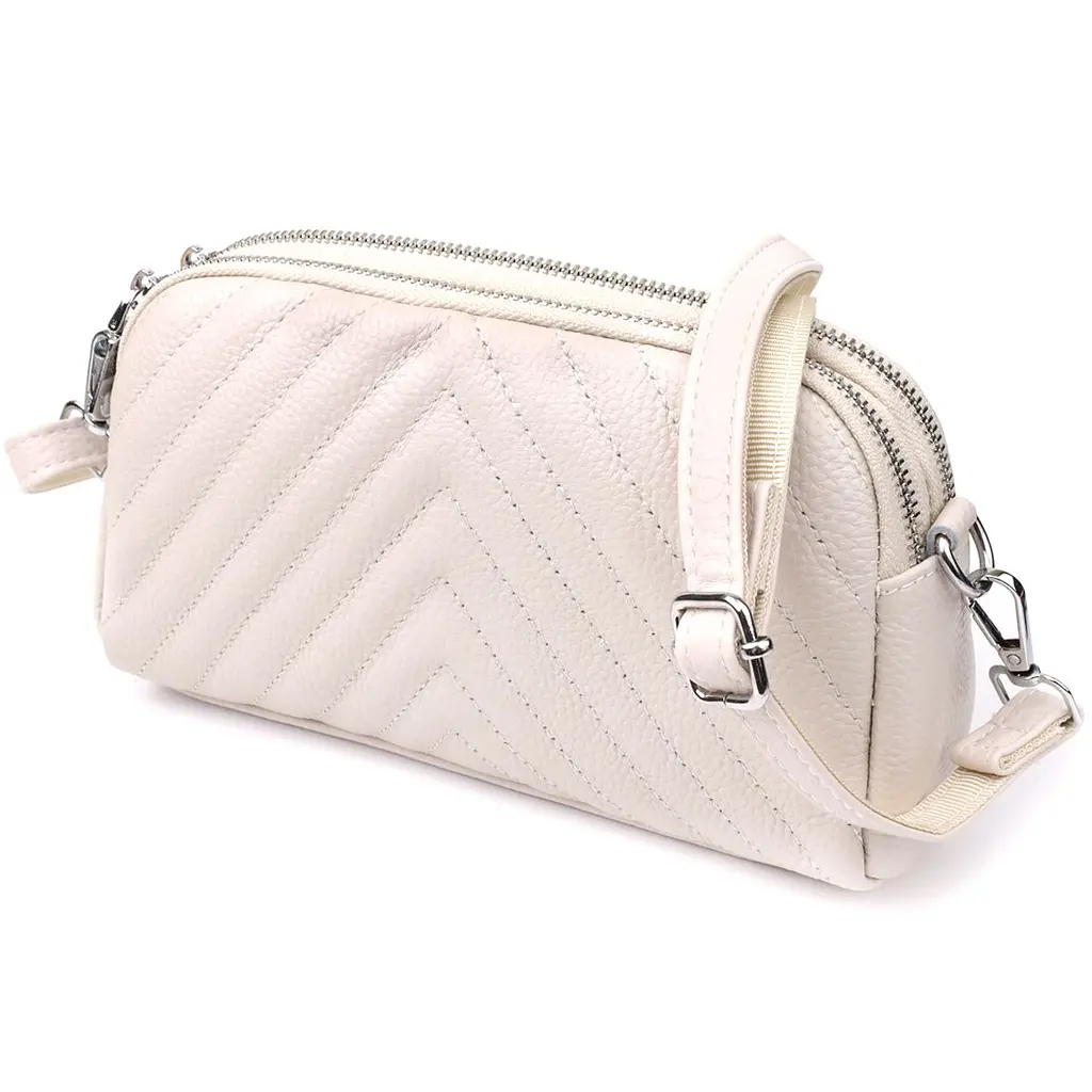 Модна сумка прошита трикутниками з натуральної шкіри Vintage 22910 біла