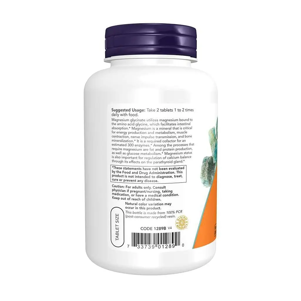 Гліцинат магнію Now Foods Magnesium Glycinate 180 таблеток Підтримка нервової системи (1246-02) - фото 3
