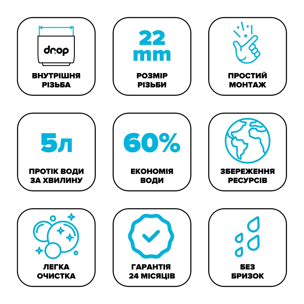 Водозберігаючий аератор Drop PM05T-22 для змішувача - Економія 58%, 5 л/хв, внутрішня F 22 мм - фото 8