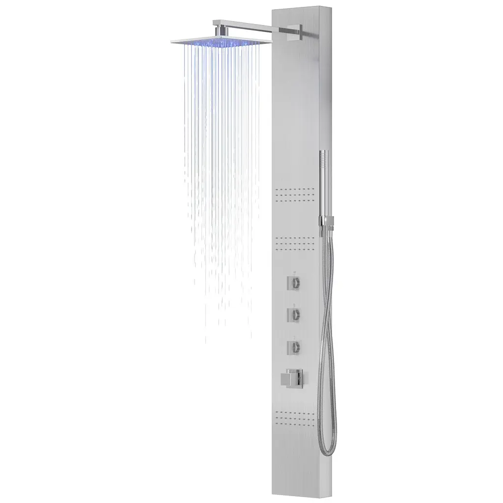 Душова панель Corsan Neo inox LED з термостатом S060TSLLED, Нержавіюча сталь - фото 4