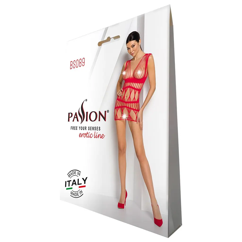 Бодістокінг-сукня Passion BS089 red, міні, плетіння у вигляді павутини - фото 6