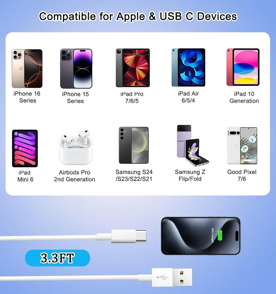 Автомобільний адаптер кабелю CarPlay для зарядного кабелю iPhone 15/16, кабель USB A - USB C довжиною 3 фути, сумісний з iPhone 16 - фото 5