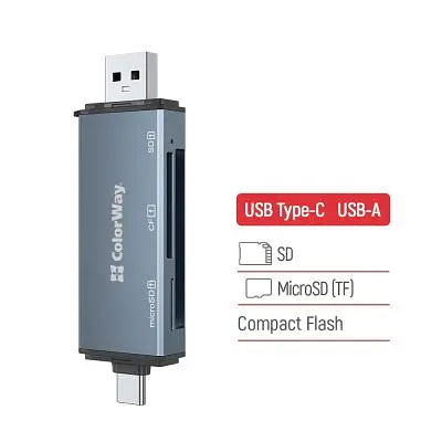 Зчитувач флеш-карт ColorWay USB 2.0/USB-C to CF/SD/MicroSD (CW-CR-01) - фото 3