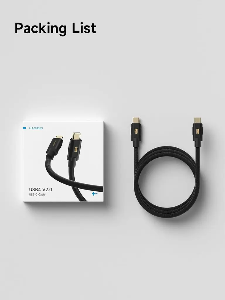 Кабель USB4 Thunderbolt 5 HAGiBiS Type-C 120Gbps 240W Black Soft 1 метр - фото 7