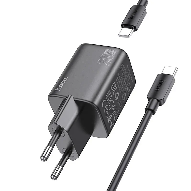 МЗП Hoco N40 Mighty PD20W (1USB-C) + кабель Type-C to Type-C Black - фото 2