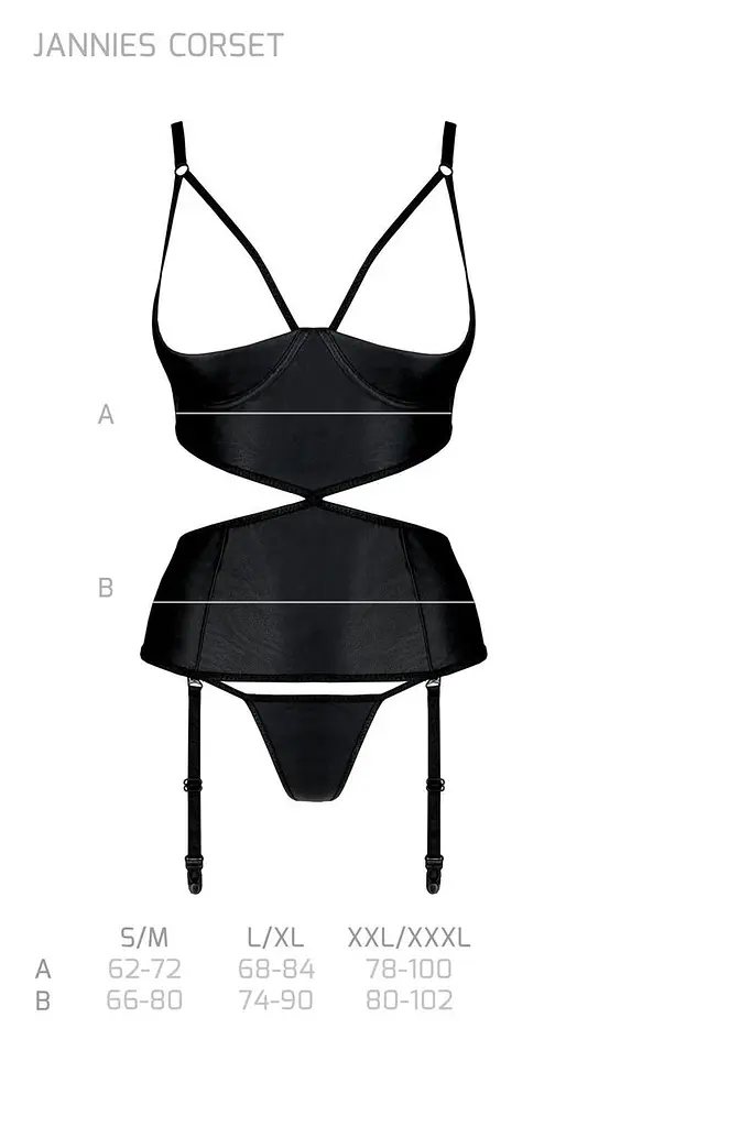 Корсет с открытой грудью Passion JANNIES CORSet XXL/XXXL black стринги в наборе - фото 7
