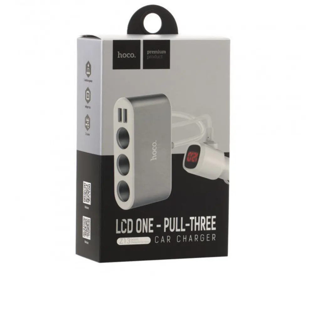 Автомобильное зарядное устройство Hoco Z13 LCD one-pull-three car charger 2USB 2.1A Белый - фото 2