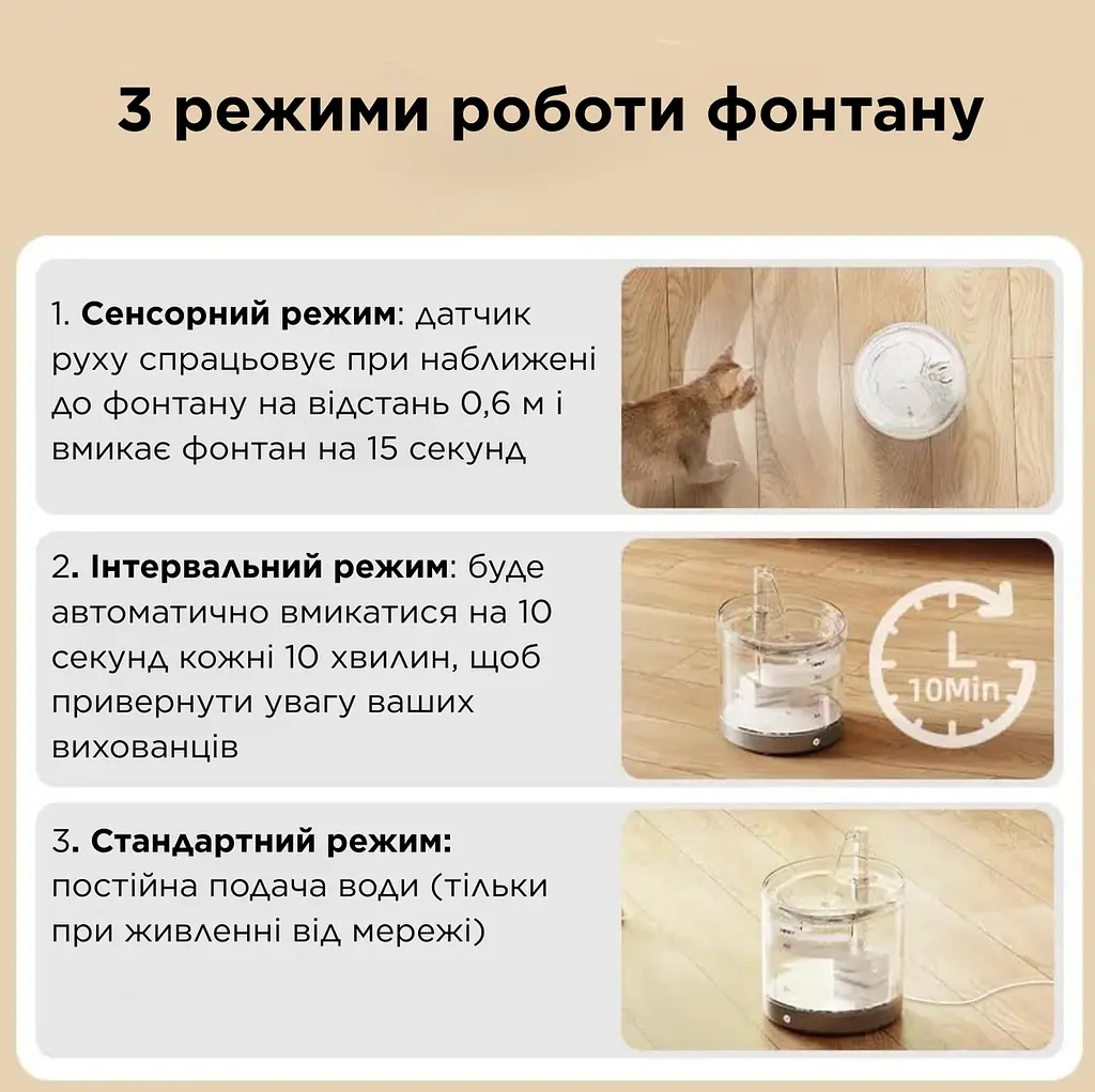 Фонтан для котів NPET WF220-ТМ 1,5 л з акумулятором та датчиком руху, Прозорий - фото 3