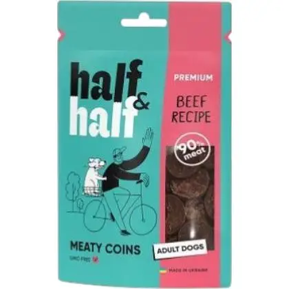 Ласощі для собак Half&Half у формі м'ясних монеток з яловичиною 100 г